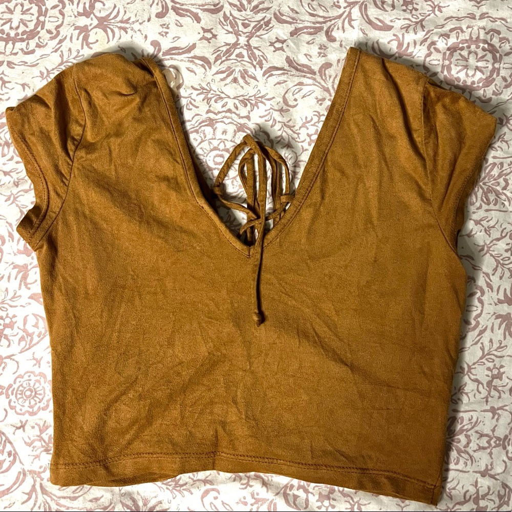 Privy brown Suede tied up Crop Top - Picture 4 of 5